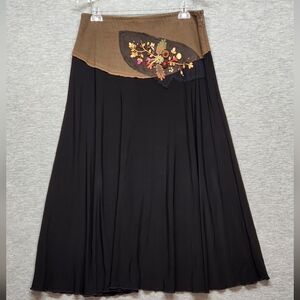 Vintage 90s Boho lagenlook hippie black maxi stretchy flowy womens skirt sz 6